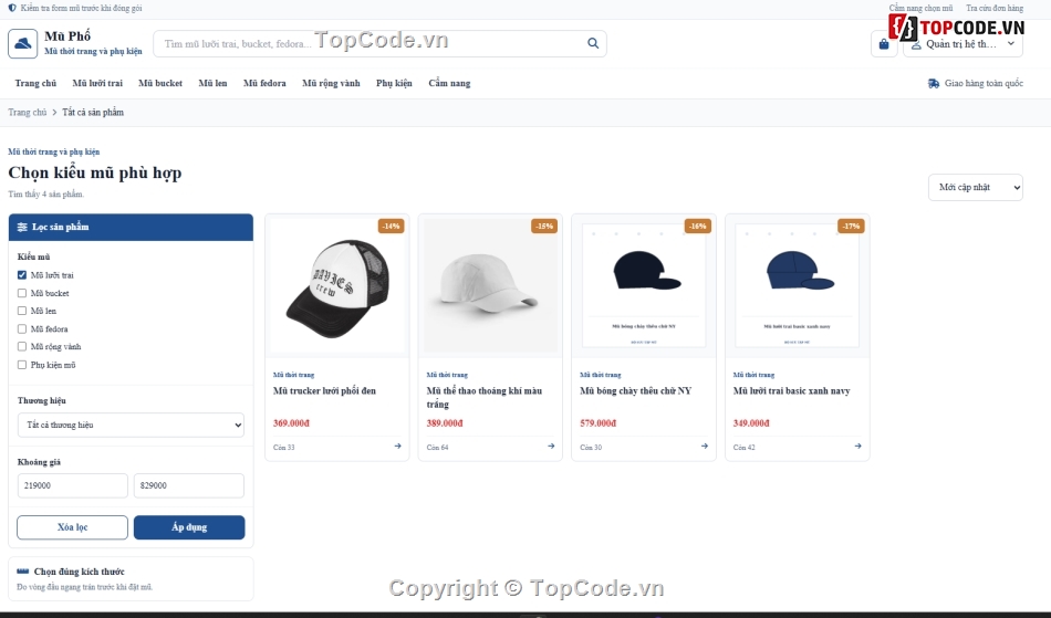 Web thời trang,Website php,Web bán mũ